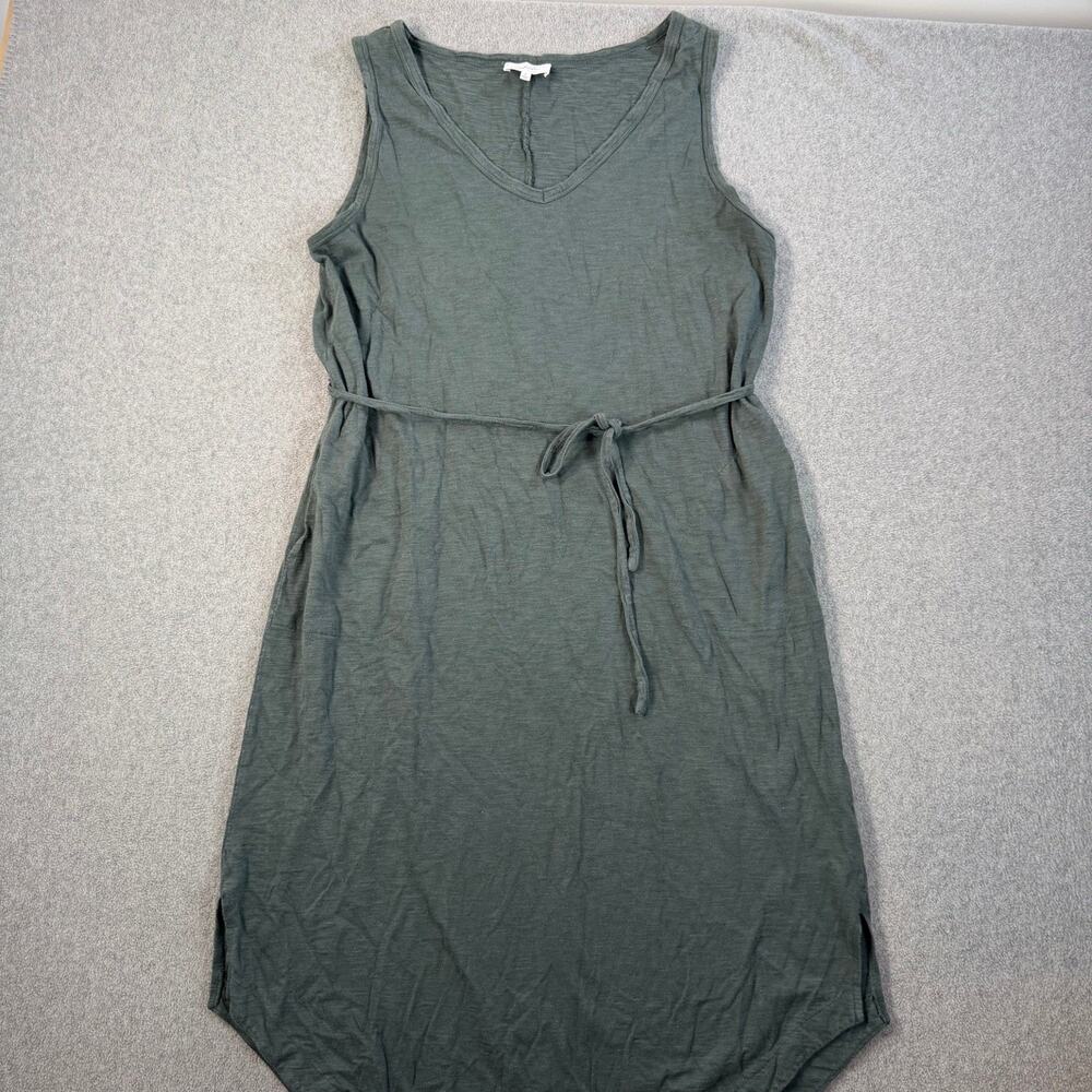 Soma Wknd Women's Large Green Sleeveless V-Neck Tie-Waist Midi Dress